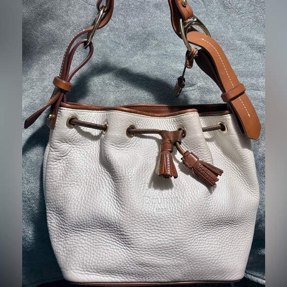 Dooney & Bourke Cream and Brown Leather Drawstring Bag - Picture 2 of 4